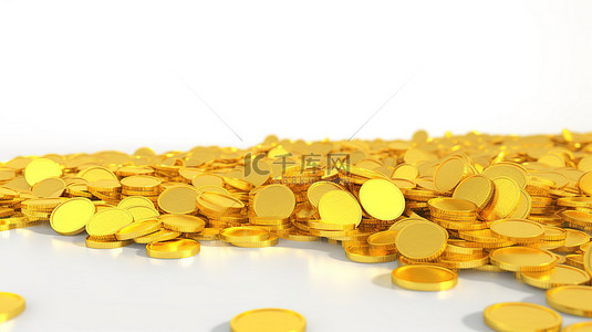白色背景与复制空间和丰富的 3d 渲染黄色美元硬币