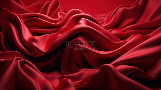 3D 抽象现代红色背景渲染带有波浪层和褶边的时尚壁纸
