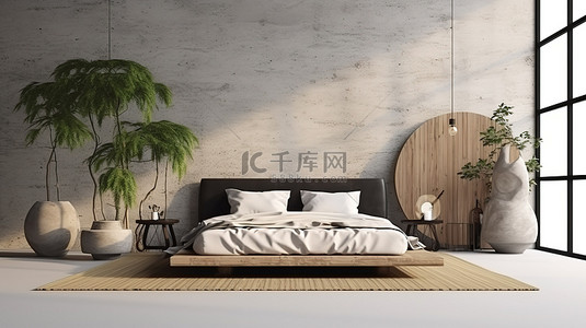 下雪背景图片_简约的日本风格室内卧室艺术品背景 3D 渲染
