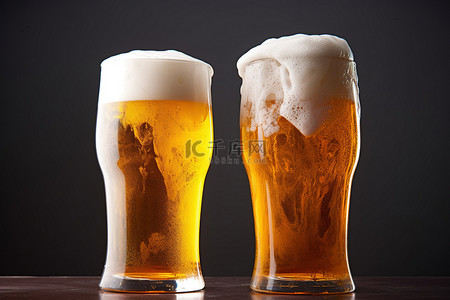 蓝带啤酒啤酒罐背景图片_两杯啤酒并排坐着