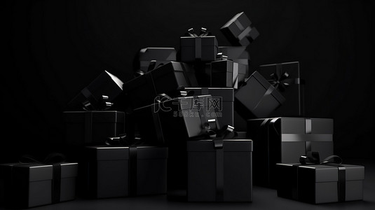 黑色星期五假期概念的开放式黑色礼品盒渲染