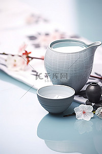 大扇子上的陶瓷茶碗