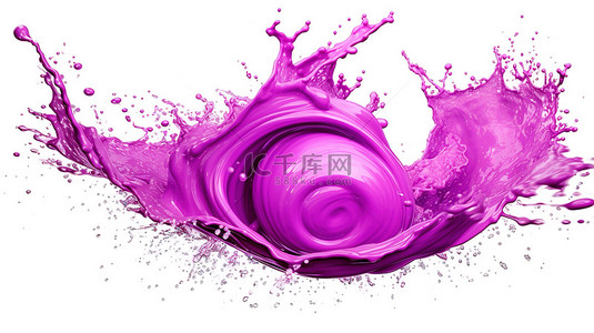 牛奶飞溅效果背景图片_白色背景上孤立的紫色液体旋转飞溅的 3d 插图