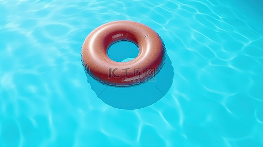 卡通儿童游泳背景图片_游泳池中蓝色水面上漂浮的充气橡胶甜甜圈环的 3D 渲染，为您的夏季背景提供完美的顶视图，并具有复制空间