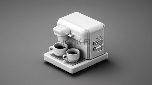 咖啡机和微波炉组合的单色 3D 等距图标