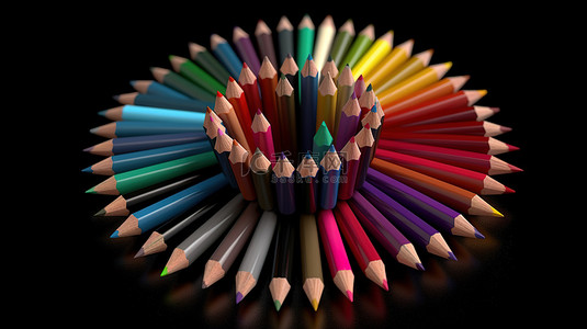 3D 图形排列的彩色铅笔