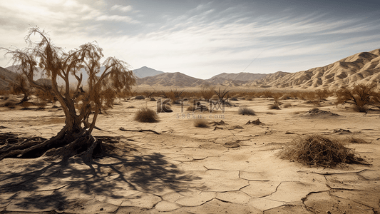世界防治荒漠化日背景图片_沙漠干旱枯草背景