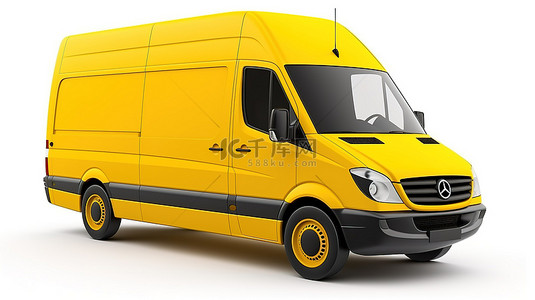 车展背景图片_用于定制设计应用的中等尺寸和白色背景的空白黄色商用货车的 3D 插图