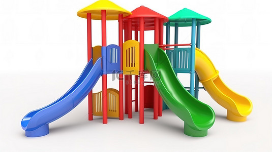 现实设计的游乐场公园螺旋滑梯在 3d 中展示在白色背景上