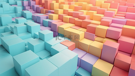 具有 3d 立方体设计的柔和色几何墙以彩色抽象格式呈现