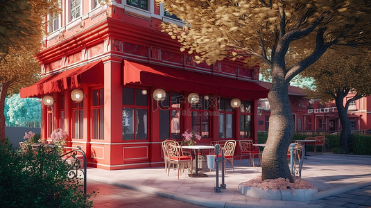 咖啡店面背景图片_一个诱人的咖啡馆的 3D 渲染