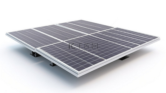 可再生能源在行动光伏电池在 3D 渲染的太阳能电池板中发电，隔离在白色背景上