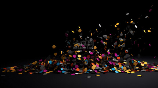流星黑色背景背景图片_黑色背景的 3d 渲染，上面洒满五彩纸屑