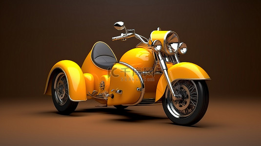 背景下孤立摩托车和边车的 3D 渲染插图