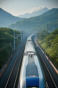 秋天旅游背景图片_从铁路线上的火车座位上欣赏山上的火车