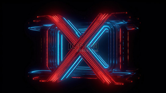 霓虹红色大写字母 x 在 3d 中被蓝色字母包围
