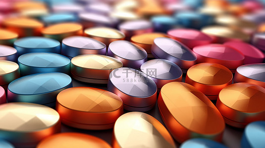 药房背景背景图片_以几何图案药用胶囊和药丸为背景的 3D 插图