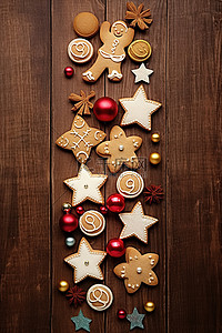 文本装饰背景图片_木地板上的圣诞饼干装饰