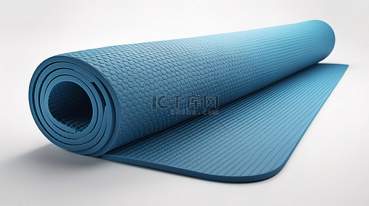 蓝色的瑜伽垫背景图片_3D 渲染中带有蓝色瑜伽垫的白色背景