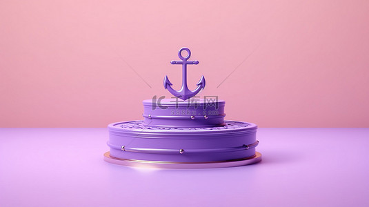 背景下基座上的航海锚和紫罗兰色非常近圆柱体的 3D 渲染