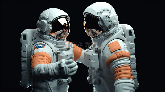 数字艺术中宇航员握手手势的 3D 可视化