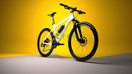 运动骑背景图片_黄色和白色背景上的单色山地自行车 3d 建模