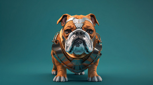 戴着面具的斗牛犬的可爱 3D 渲染