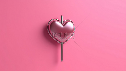 爱宝贝背景图片_粉红色背景上抽象姿势 3D 渲染的心形胸针
