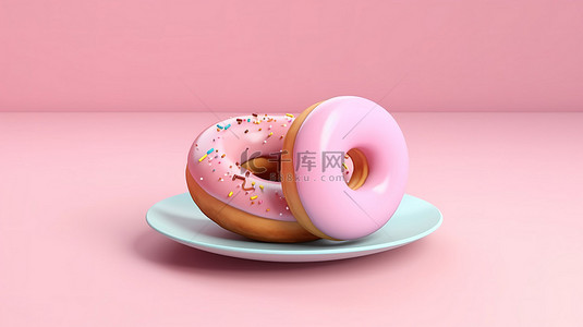 甜食杯背景图片_充满活力的甜甜圈和咖啡杯完美地放置在柔和的粉红色 3D 渲染上