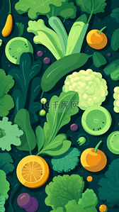 蔬菜沙拉卡通背景图片_食物菜叶绿色卡通背景