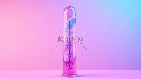 粉红色背景上蓝色抽象天气玻璃温度计的双色调风格渲染