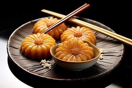 筷子传统背景图片_一套带有叉子和筷子的越甜点