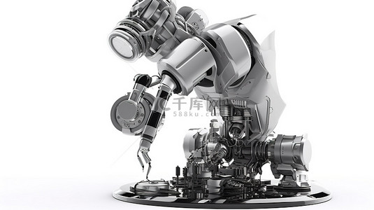 家暴背景图片_在显微镜上工作的机器人的白色背景 3d 渲染