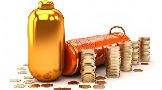 费用背景图片_白色背景下金钱和气瓶的孤立 3D 插图