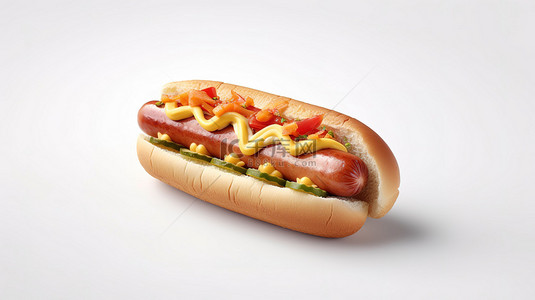 肉类食品背景图片_1 孤立的 3D 渲染中的单独热狗