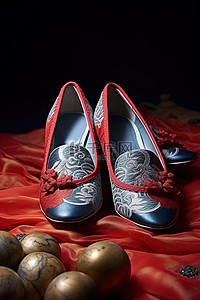 亚洲页面顶部的两只女士红色平底鞋