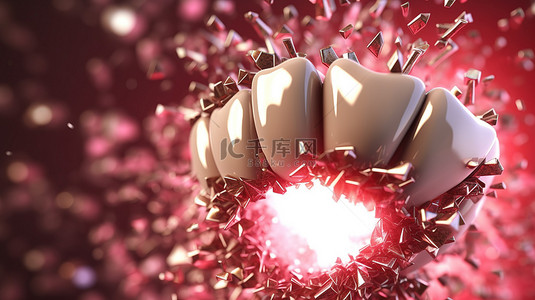 牙齿种植牙背景图片_令人惊叹的 3D 渲染专注于牙齿健康和美容