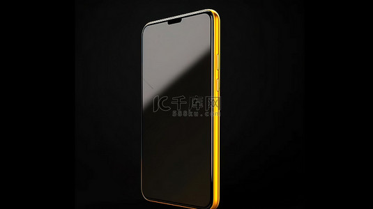 全屏黑色背景背景图片_黑色和黄色智能手机模型，全屏显示隔离在白色背景 3D 渲染上