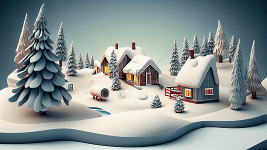 雪景房屋积雪插画背景