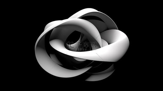 黑色背景下的 3D 渲染抽象白色形式