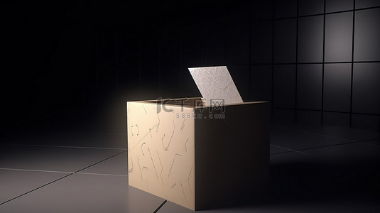 纸板箱转变为选举日 3D 渲染的选票瓮