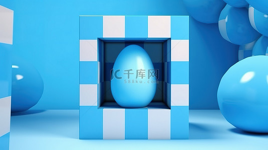新颖背景图片_当代复活节错觉 3D 在纸立方体上呈现蓝色鸡蛋，这是一个新颖的复活节概念