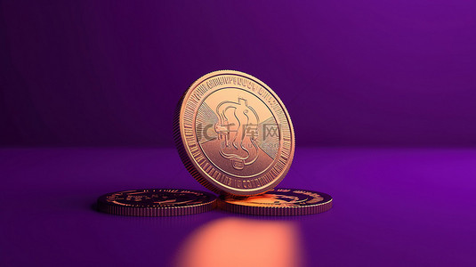 紫色背景与美元硬币金融交易储蓄和现金返还 3D 渲染的视觉表示