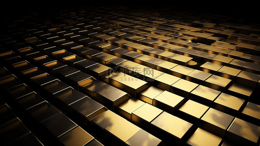 金属瓷砖背景图片_3d 渲染中当代深黄色金属方形瓷砖的弯曲背景