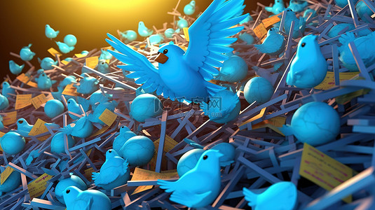 3D twitter 图标和徽标形成充满活力的背景