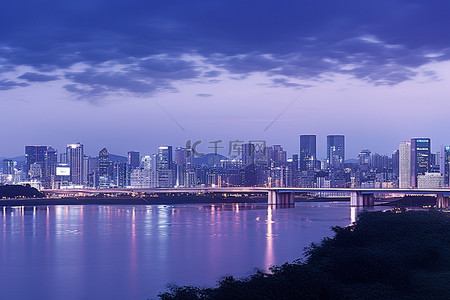 双子桥背景图片_从桥上看南首尔的天际线