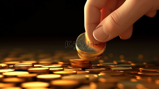 省钱节背景图片_手工存入的硬币例证了省钱 3D 图像创建