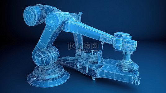 具有 3d 渲染比例的机械臂蓝色背景蓝图