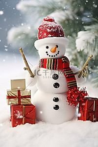 雪人和雪中的三件礼物