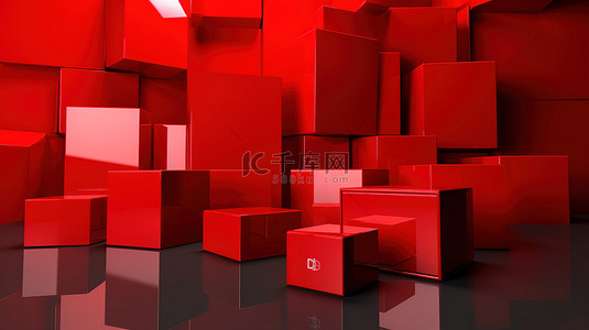 促销背景舞台背景图片_醒目的 3D 红色产品展示，有效营销